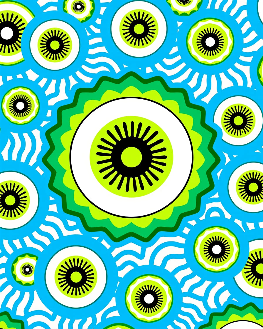 Groovy Blue Green Sunburst Circles Rug