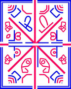 Bold Red Blue Geometric Abstract Rug