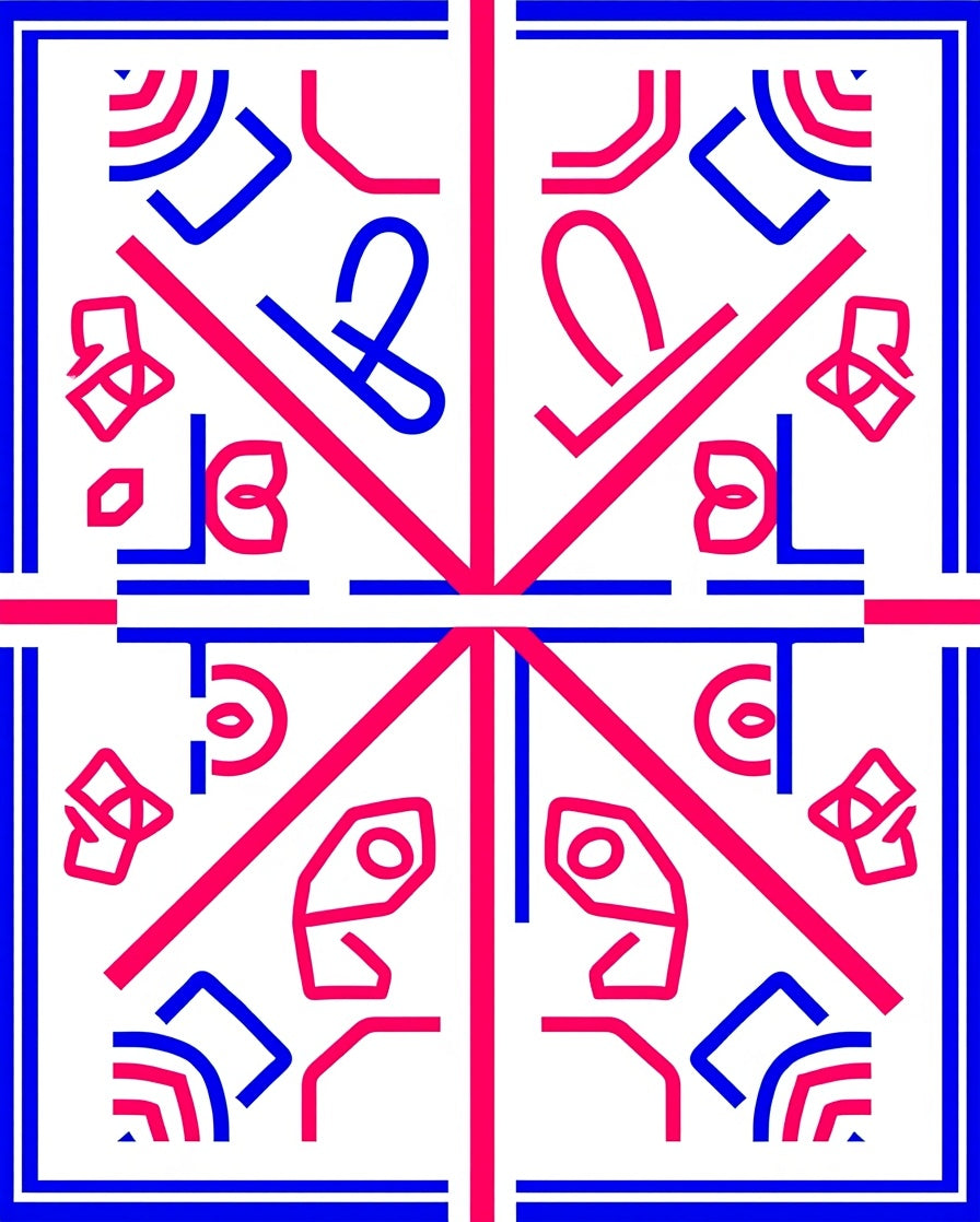 Bold Red Blue Geometric Abstract Rug