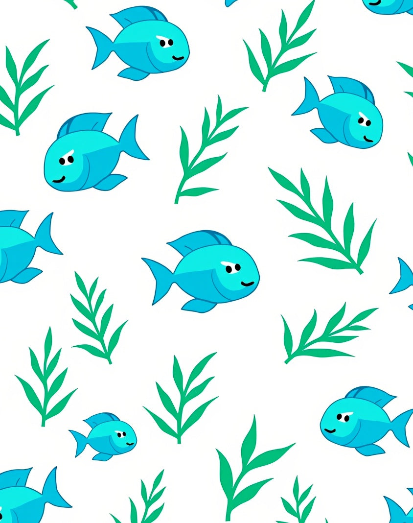 Cute Blue Fish Green Plants Rug