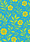 Symmetrical Yellow Floral Vine Cobalt Rug