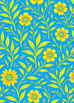 Symmetrical Yellow Floral Vine Cobalt Rug