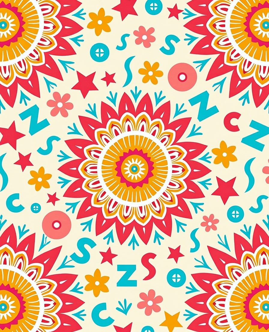 Colorful Floral Sunburst Mandala Elements Rug