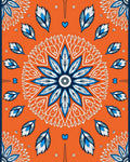 Vibrant Orange Blue Feather Mandala Rug
