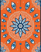 Vibrant Orange Blue Feather Mandala Rug