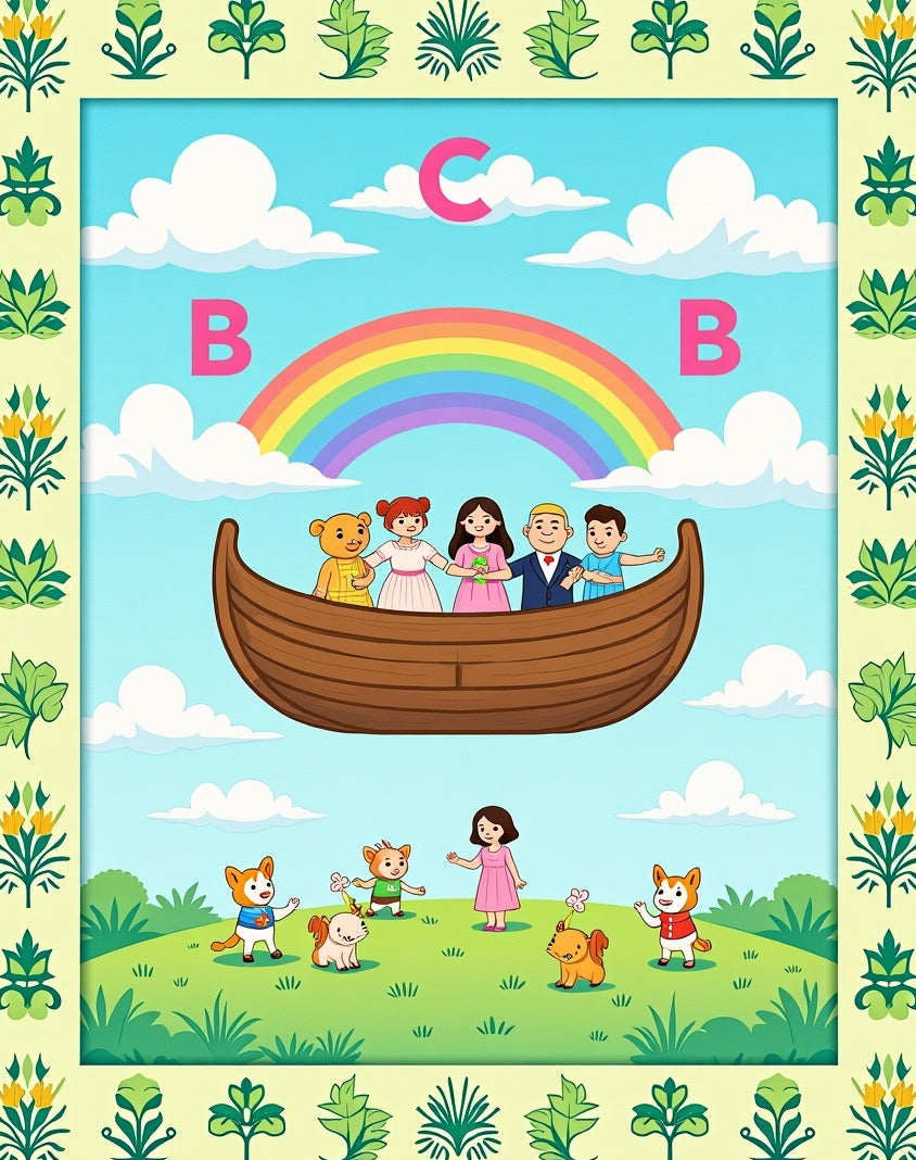 Whimsical Rainbow Ark Children's Meadow Rug