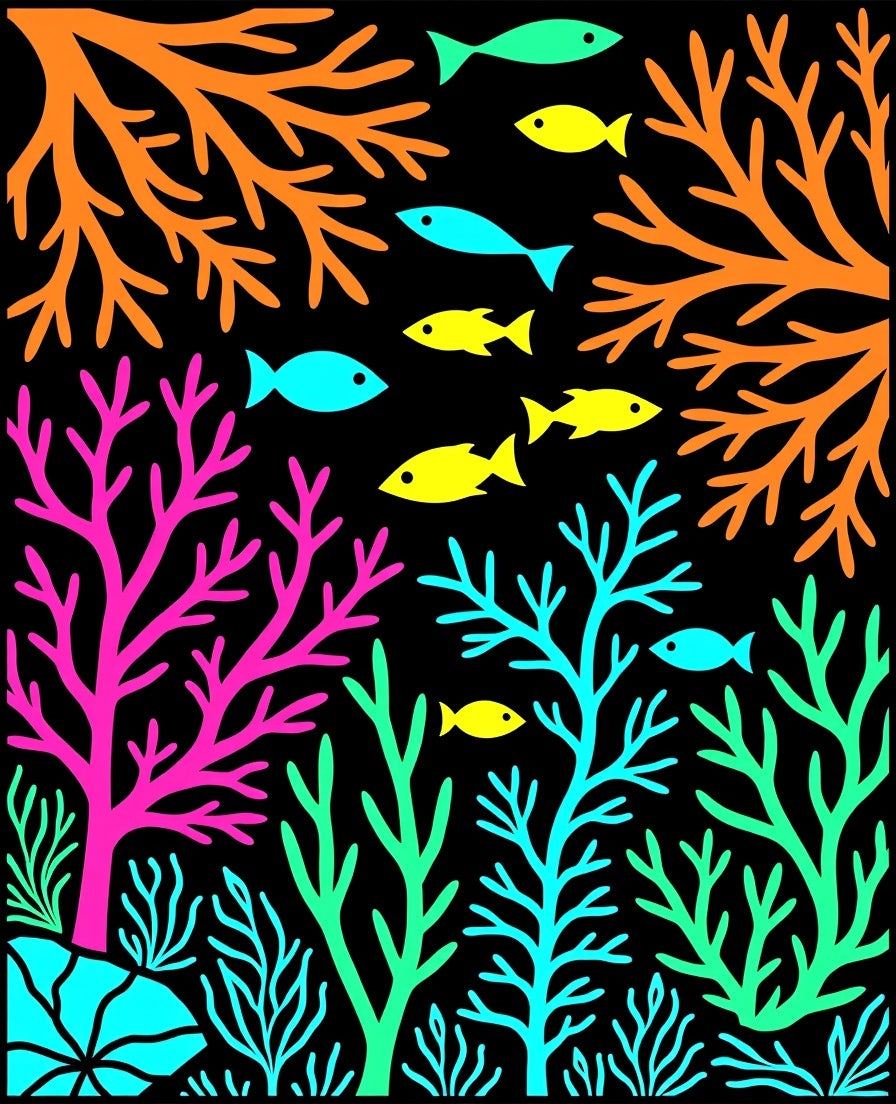 Vibrant Neon Coral Fish Scene Rug