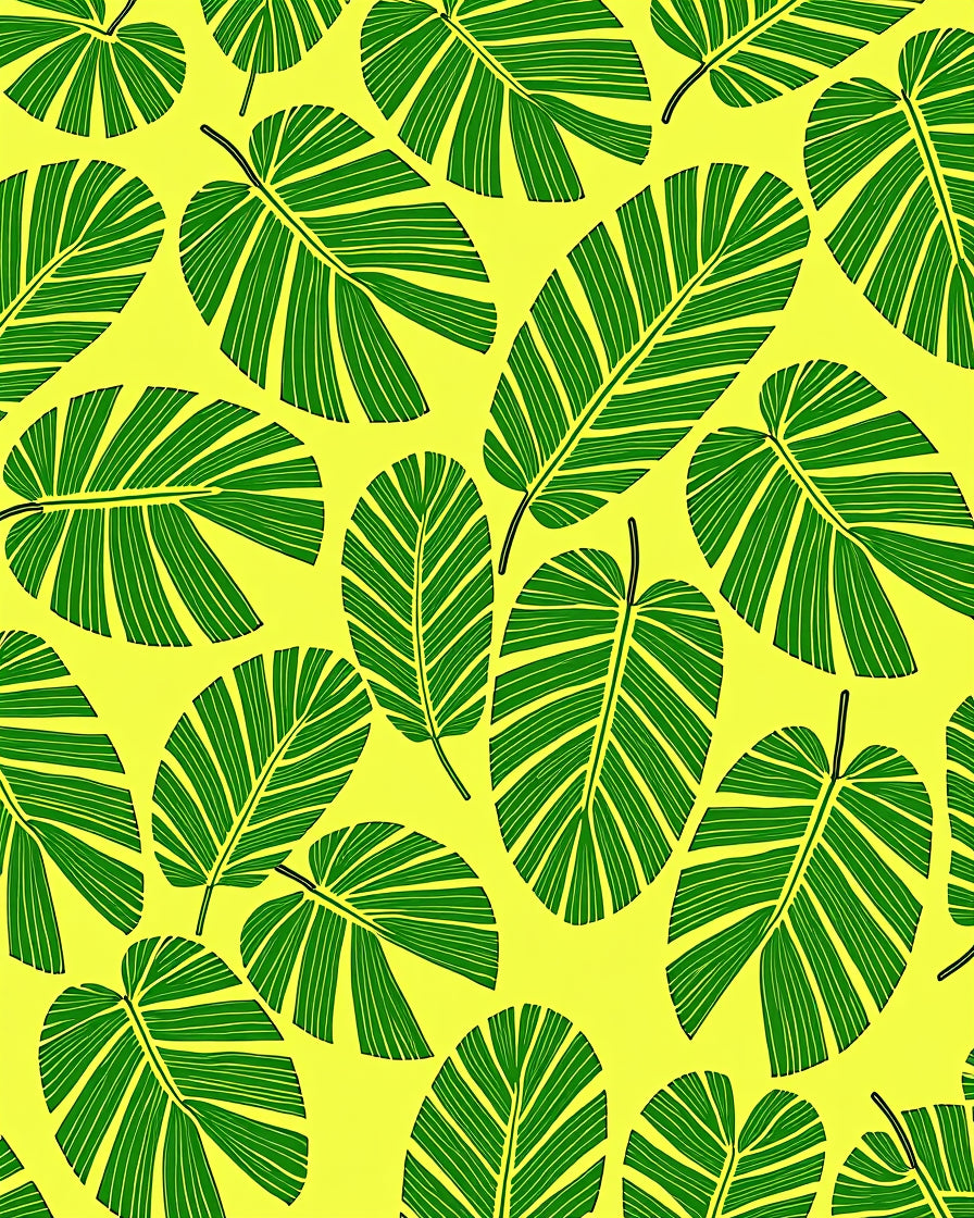 Vibrant Green Jungle Leaf Pattern Rug