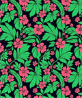 Crimson Floral Green Leaf Outline Rug
