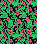 Crimson Floral Green Leaf Outline Rug