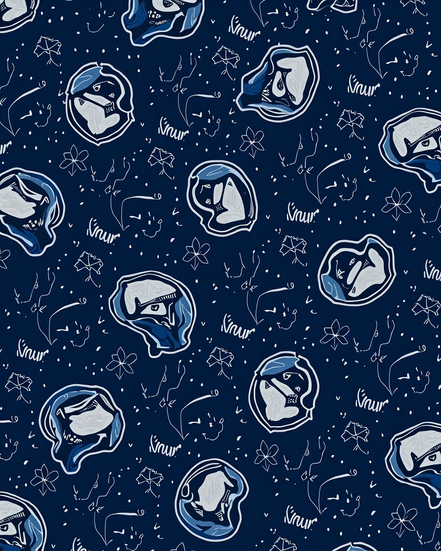 Abstract Blue Ink Wash Faces Rug