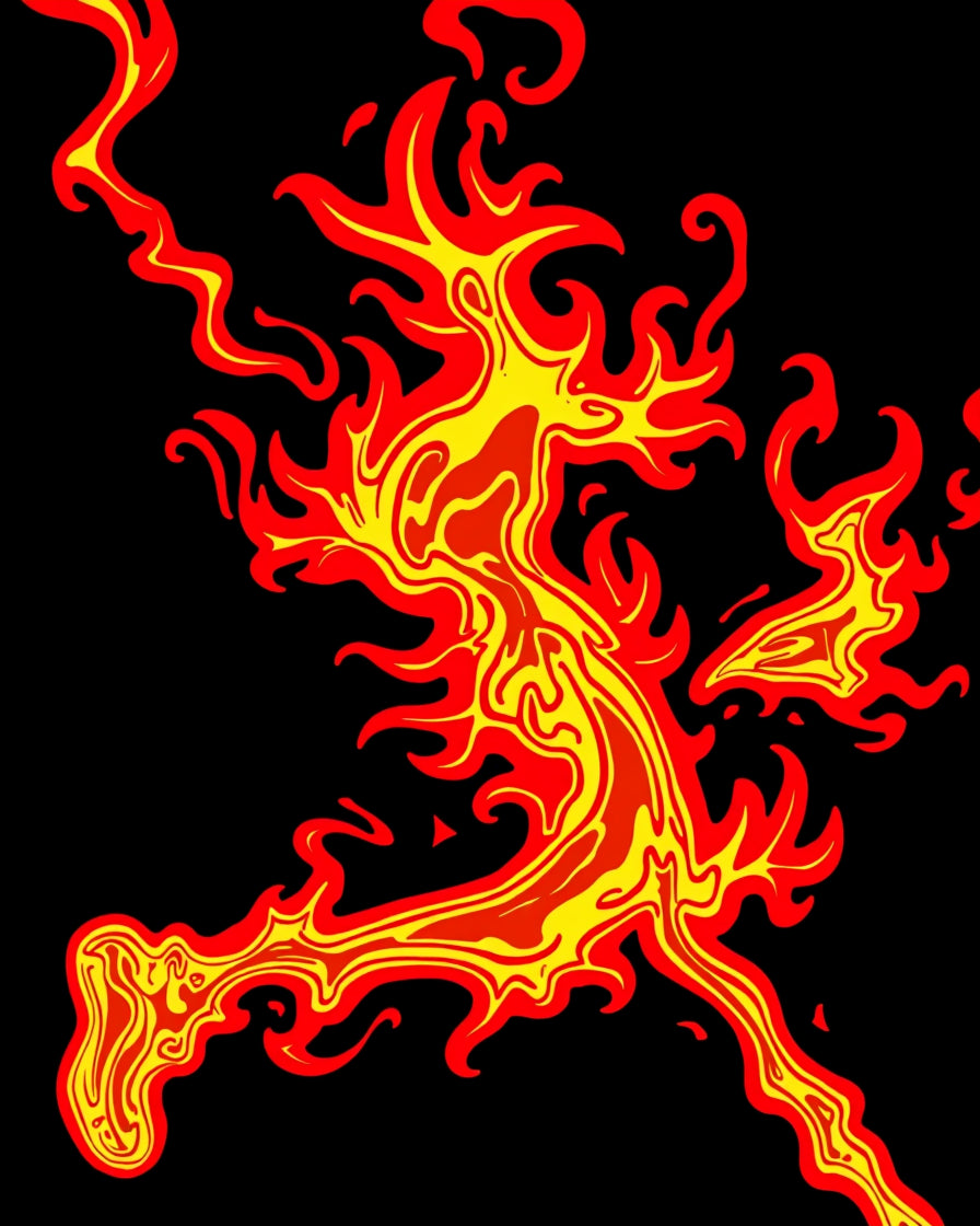 Crimson Yellow Swirling Flame Abstract Rug
