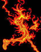Crimson Yellow Swirling Flame Abstract Rug