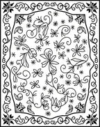 Black White Botanical Scrollwork Floral Rug