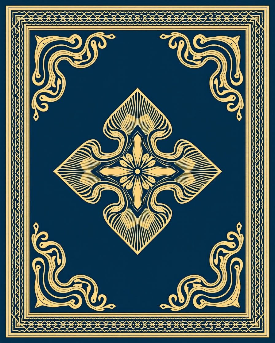 Art Nouveau Navy Gold Medallion Frame Rug