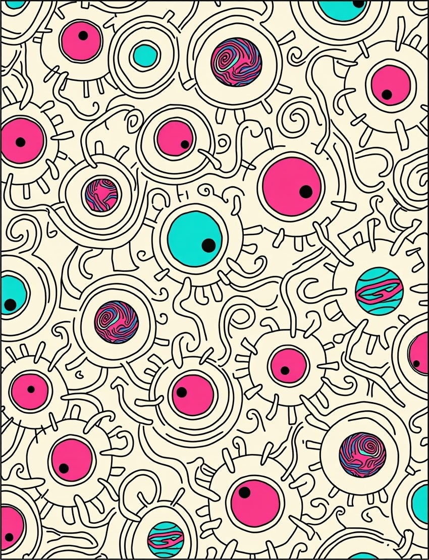 Whimsical Pink Cyan Eyeball Scatter Rug