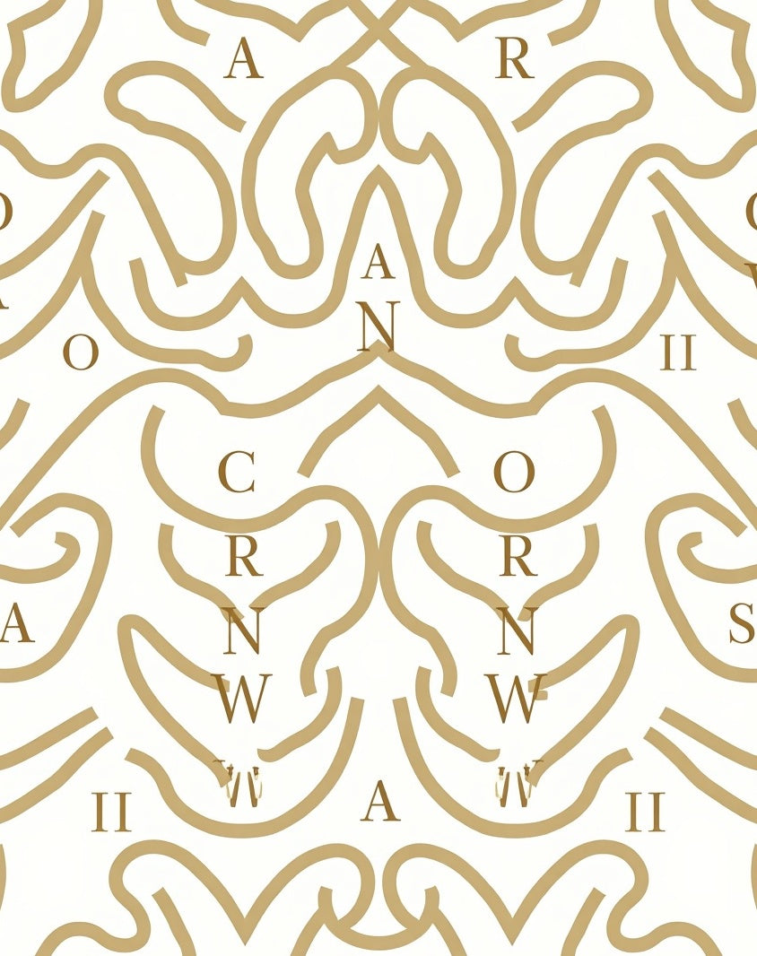 Golden Ornate Abstract Scroll Rug