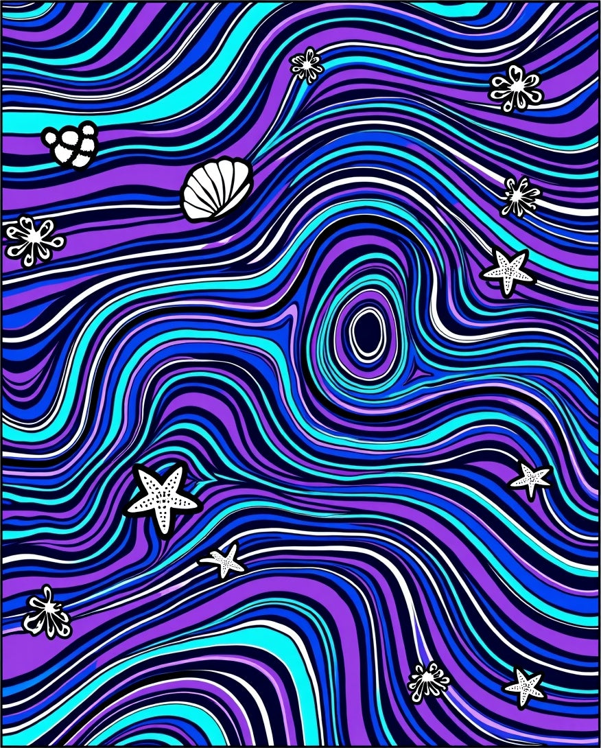 Vibrant Purple Blue Swirl Starfish Rug