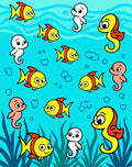 Cute Ocean Friends Yellow Fish Seahorses Rug