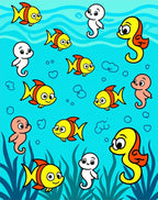 Cute Ocean Friends Yellow Fish Seahorses Rug