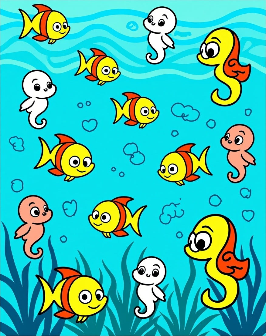 Cute Ocean Friends Yellow Fish Seahorses Rug