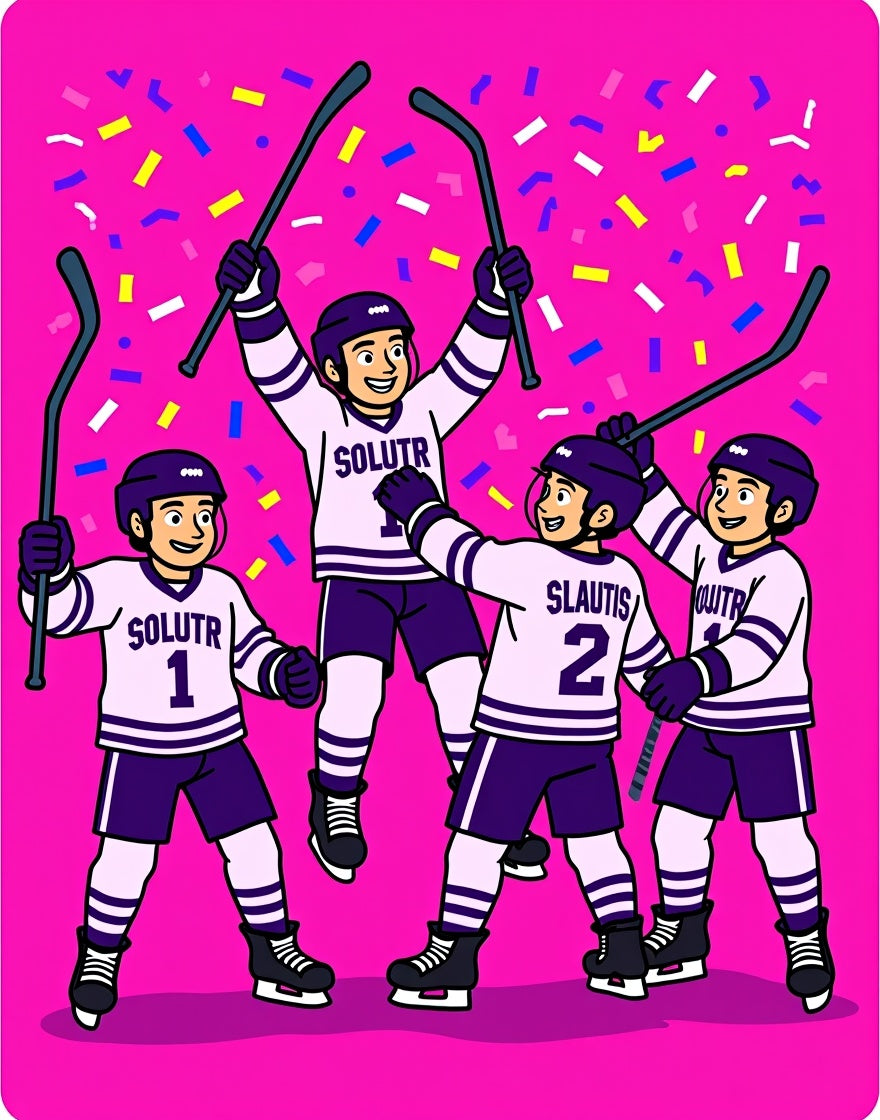 Celebration Hockey Players Confetti Rug