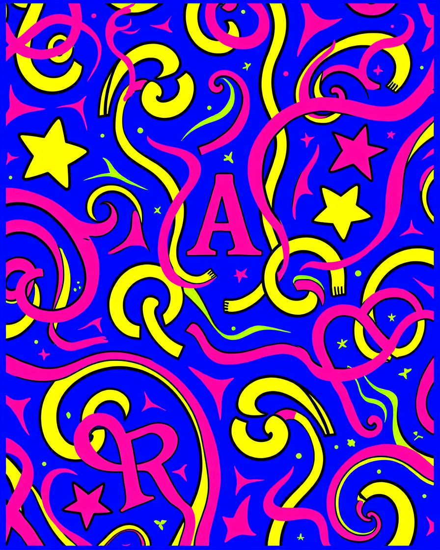 Bold Blue Pink Yellow Star Swirls Rug