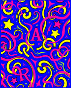 Bold Blue Pink Yellow Star Swirls Rug