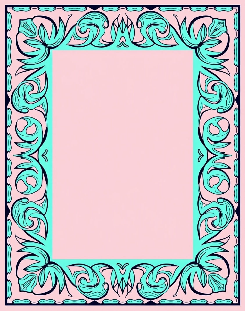 Pink Mint Teal Floral Swirl Border Rug