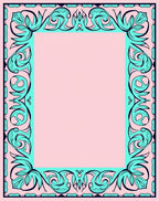 Pink Mint Teal Floral Swirl Border Rug