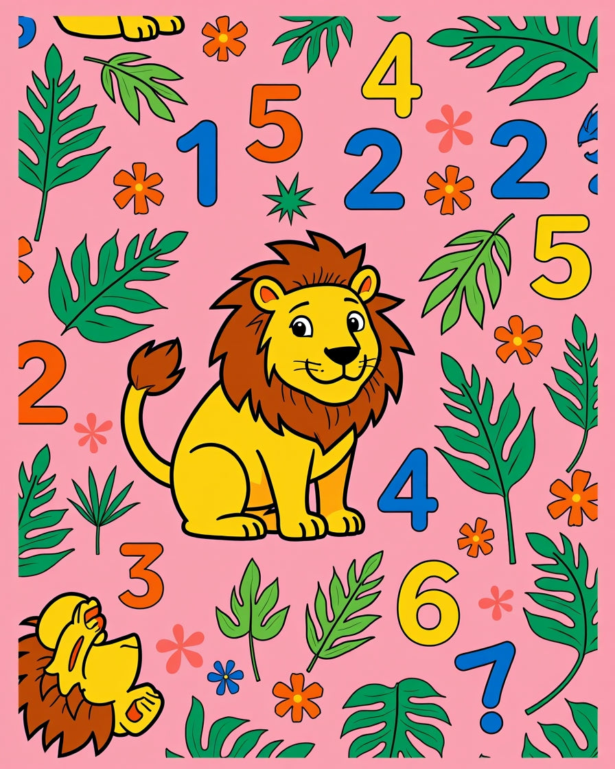 Cute Lion Jungle Numbers Pink Rug