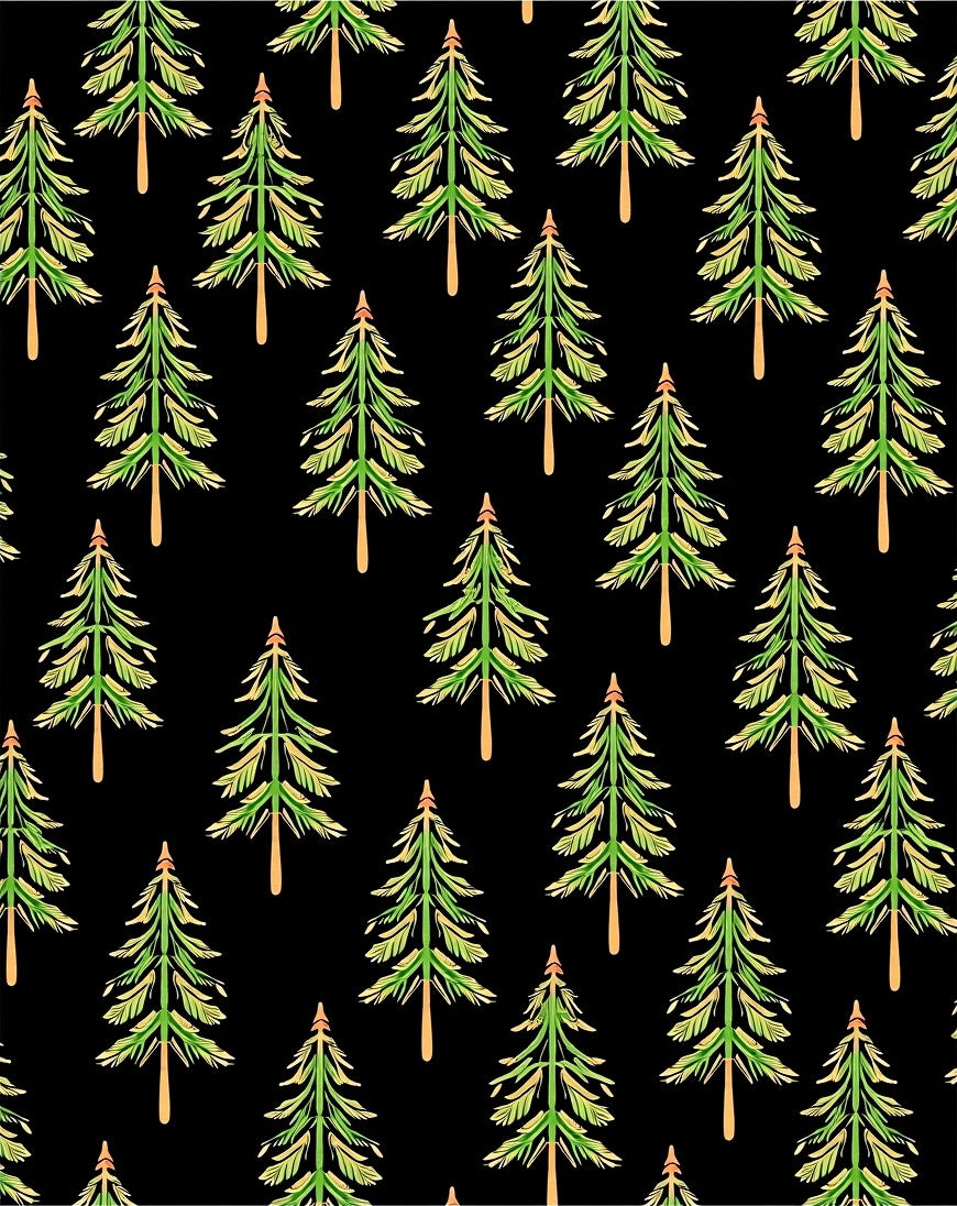 Green Pine Trees Black Background Rug