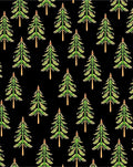 Green Pine Trees Black Background Rug
