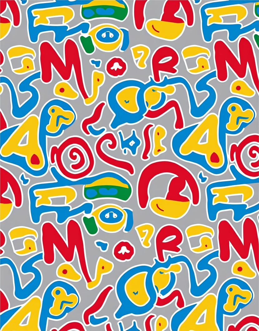 Bold Abstract Red Yellow Blue Graffiti Rug