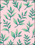 Pink and Green Botanical Leaf Arrangement Rug