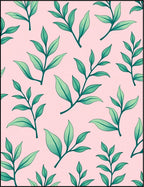 Pink and Green Botanical Leaf Arrangement Rug