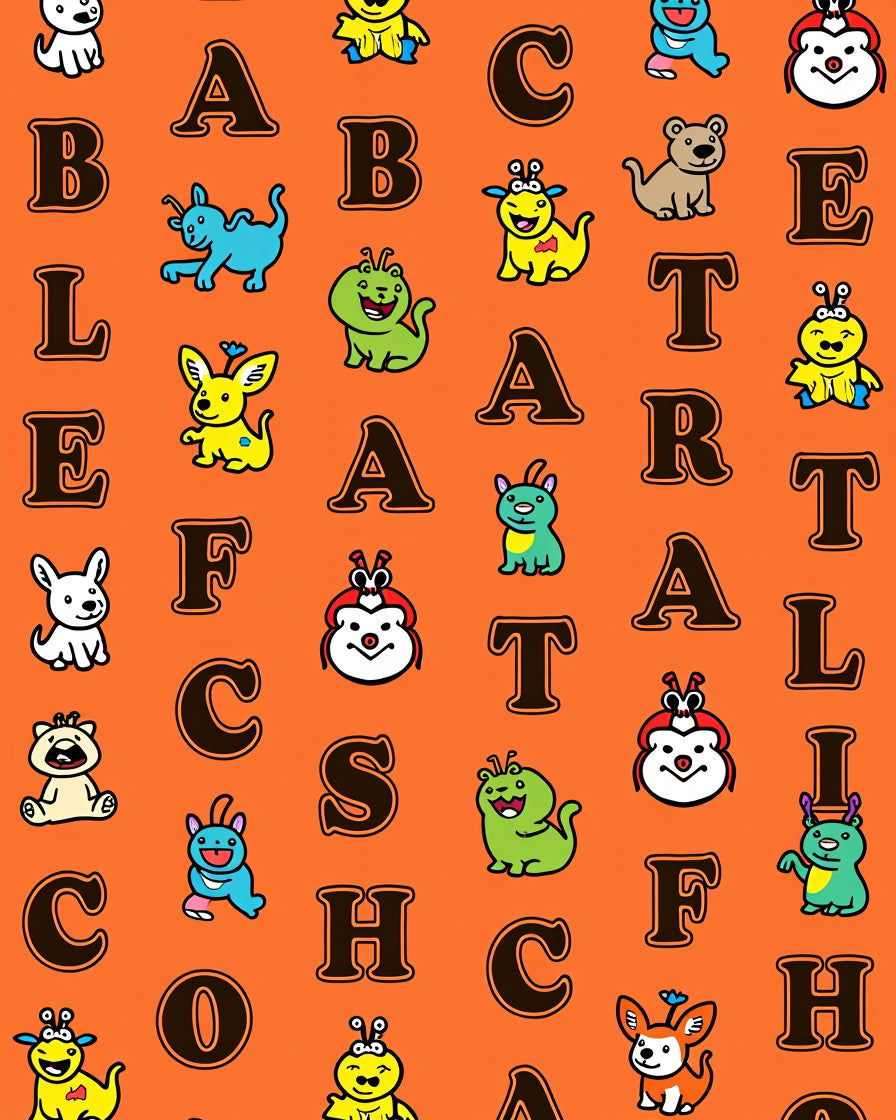 Alphabet Cartoon Critters Orange Rug