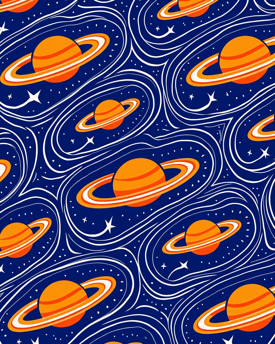 Orange Ringed Planets Swirling Galaxy Rug