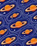 Orange Ringed Planets Swirling Galaxy Rug