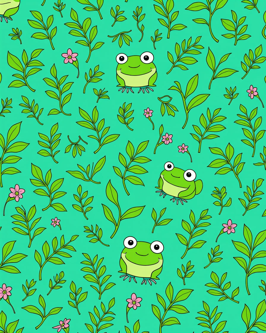 Whimsical Frogs Green Foliage Bloom Rug