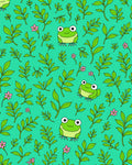 Whimsical Frogs Green Foliage Bloom Rug
