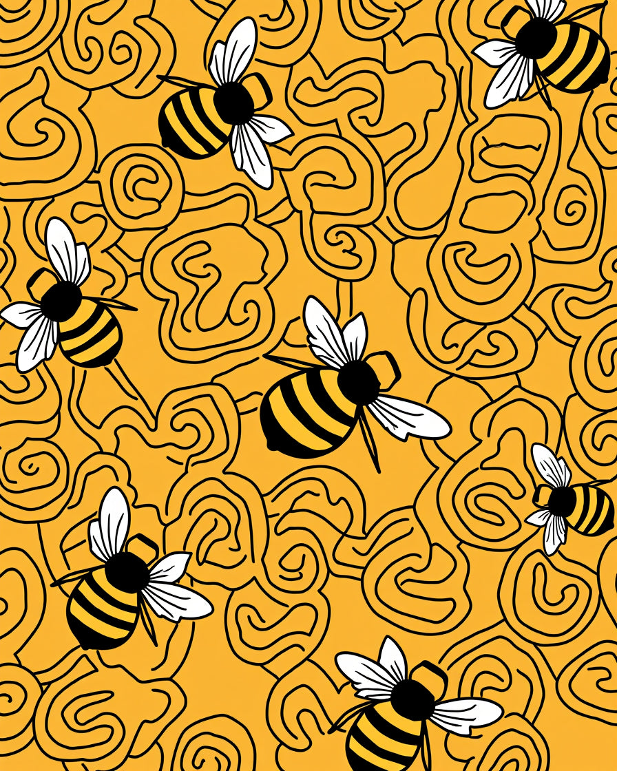 Whimsical Yellow Swirl Honeybee Rug