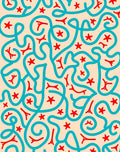 Whimsical Red Star Turquoise Swirl Rug