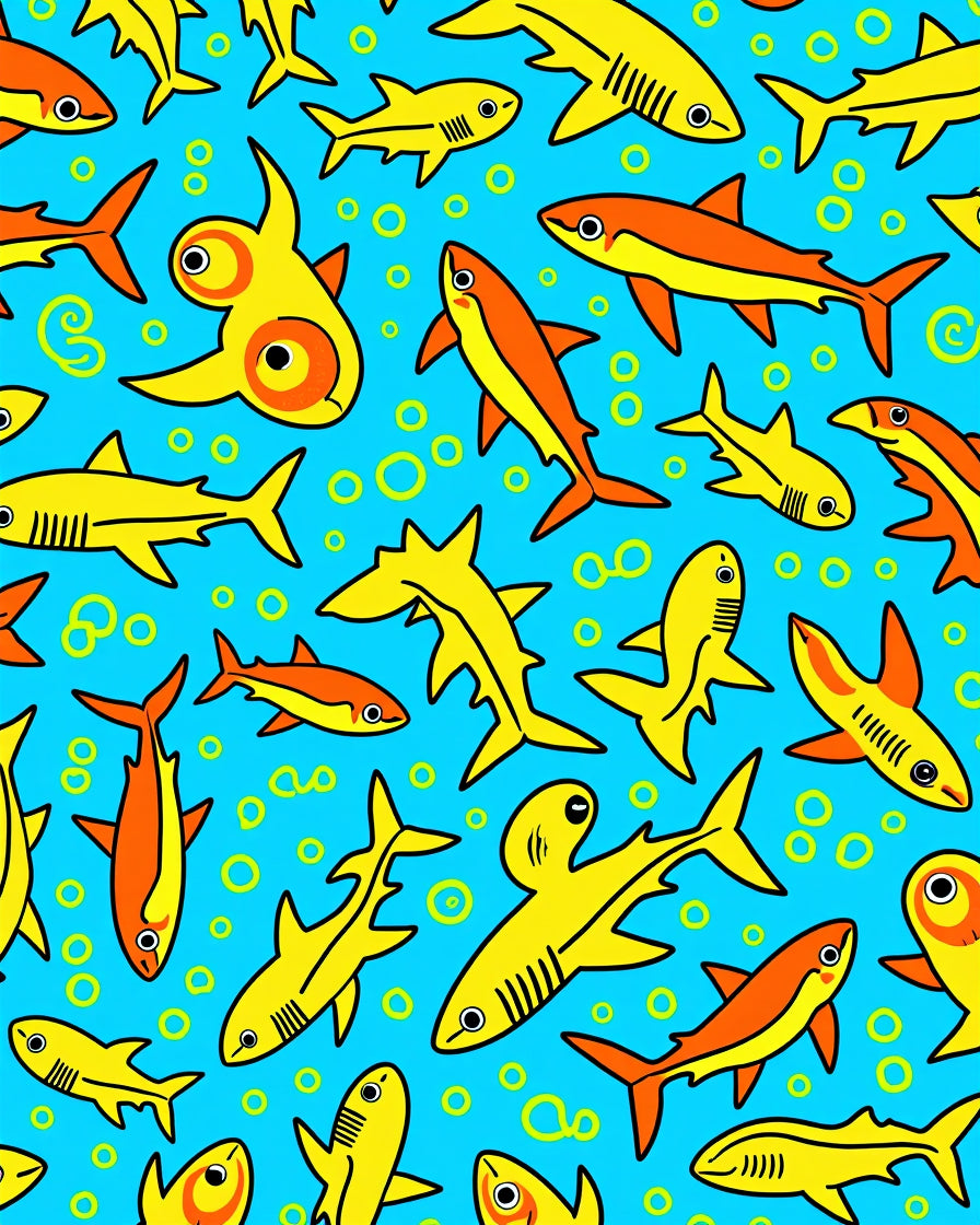 Bright Yellow Orange Ocean Sharks Rug