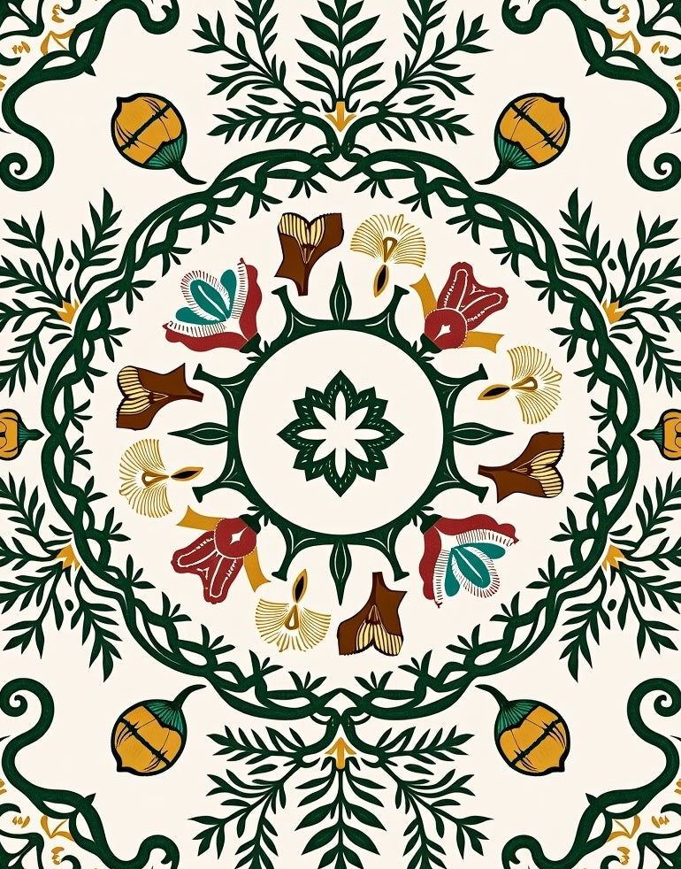 Earthy Tone Botanical Medallion Rug
