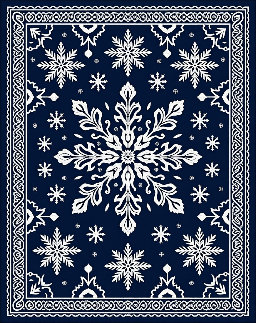 Navy White Snowflake Winter Medallion Rug