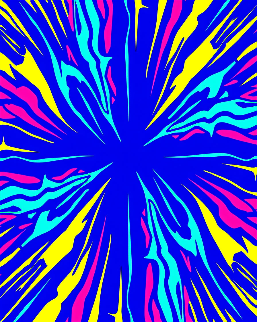 Vibrant Blue Yellow Pink Abstract Burst Rug