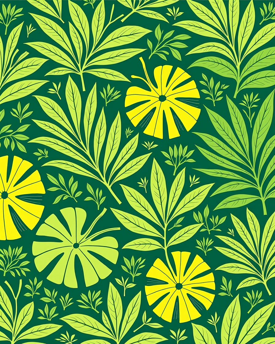 Lush Yellow Green Tropical Foliage Rug