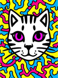 Whimsical White Cat Neon Swirls Rug