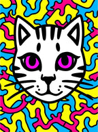 Whimsical White Cat Neon Swirls Rug